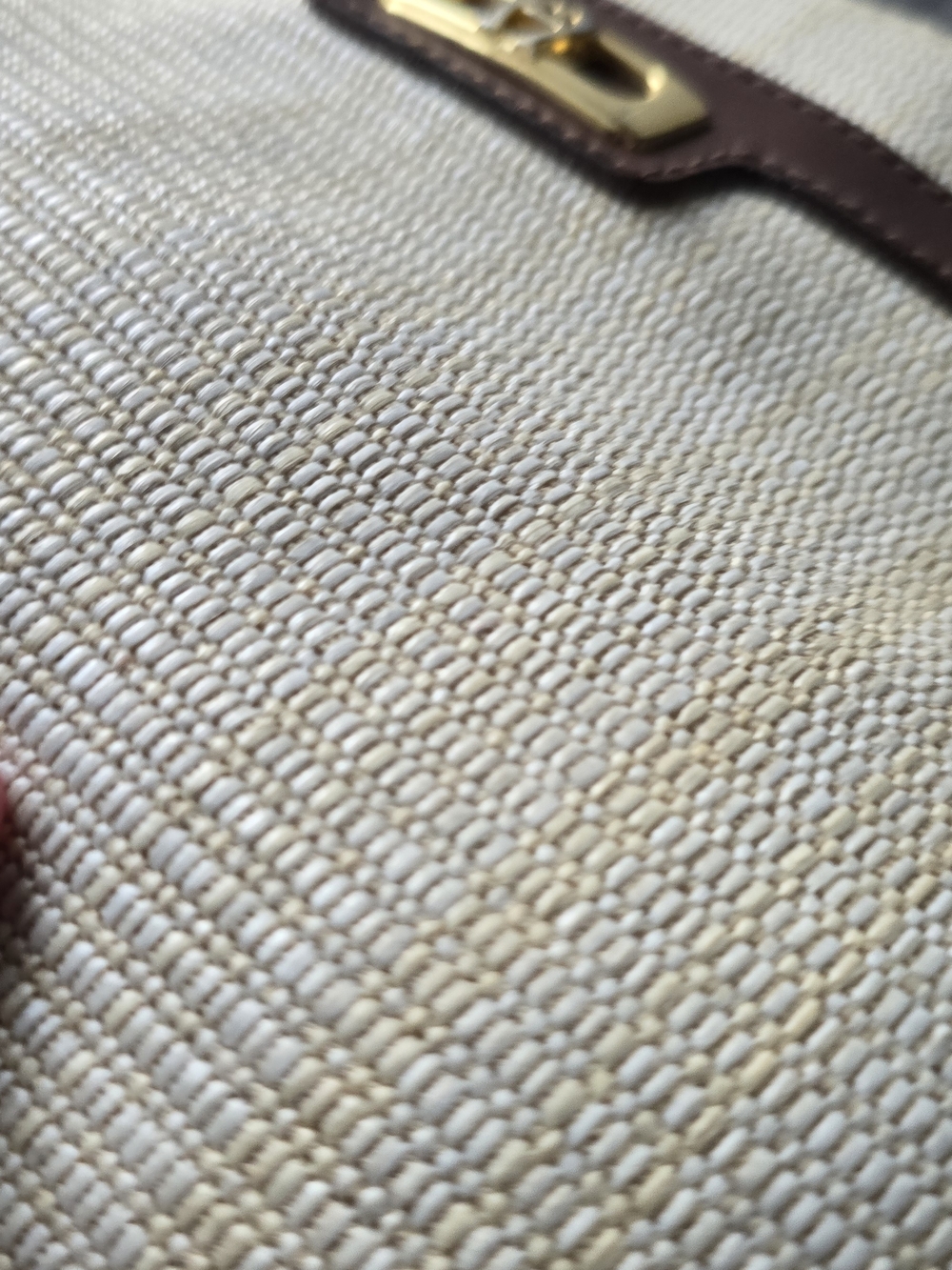 Etienne Aigner Woven Shoulder Bag Ivory Brown Manmade Trim Gold Turn Lock Vtg - Picture 13 of 13